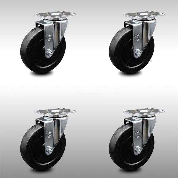5 Inch SS Soft Rubber Wheel Swivel Top Plate Caster Set